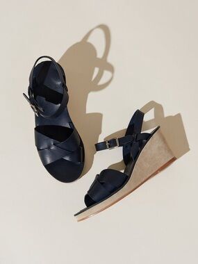A.P.C JUDITH SANDALS Wedge Ankle Strap Black Leather Strap Suede Heel Size 38